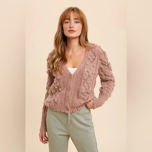 IN LOOM Hand Knit Popcorn Cardigan Sweater Pink Beige in Size S/M